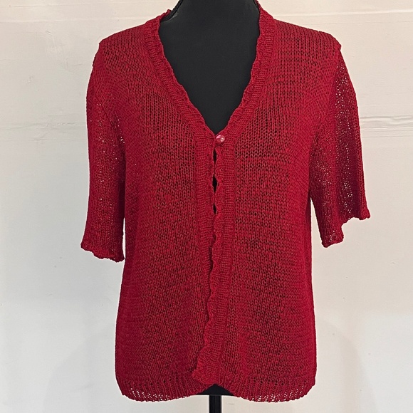 Sag Harbor Sweaters - SAG Harbor cherry, red crochet cardigan